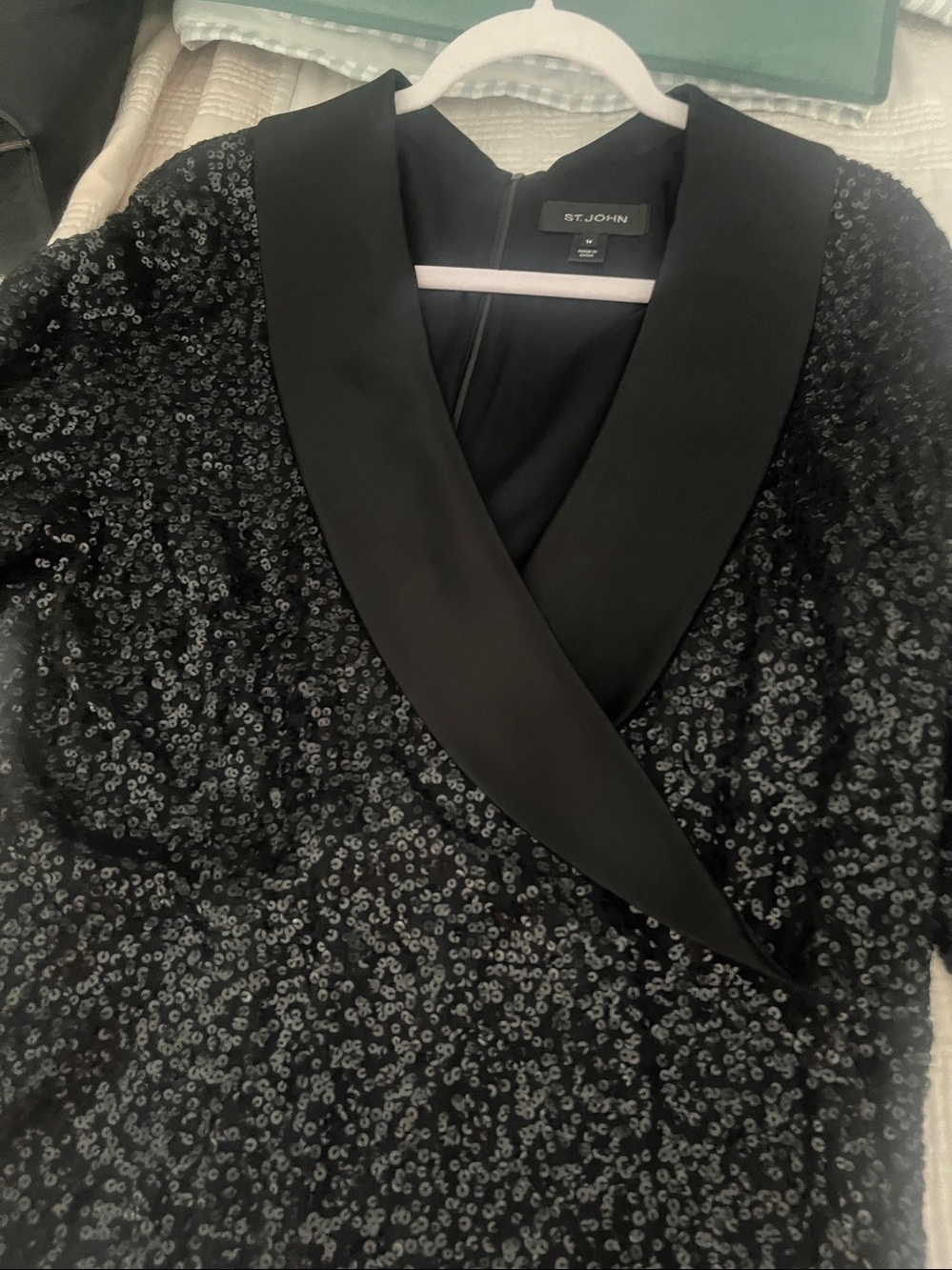 St. John Black Sequin Evening Dress Jacket